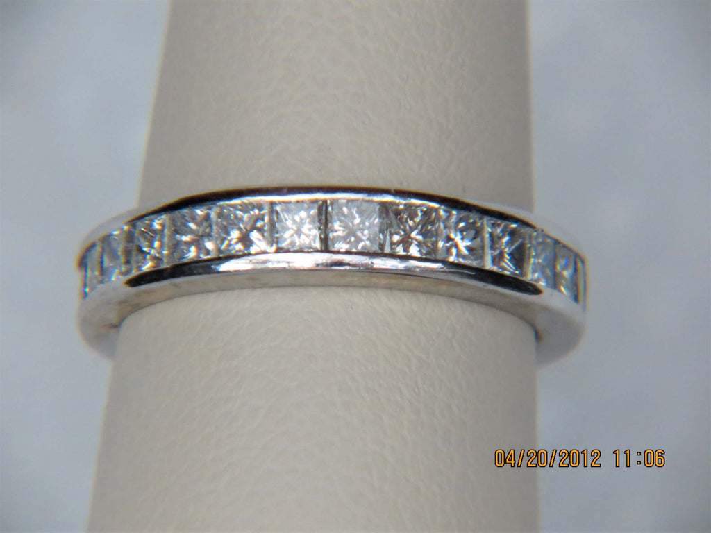 Ladies 18k white gold diamond princess cut eternity ring