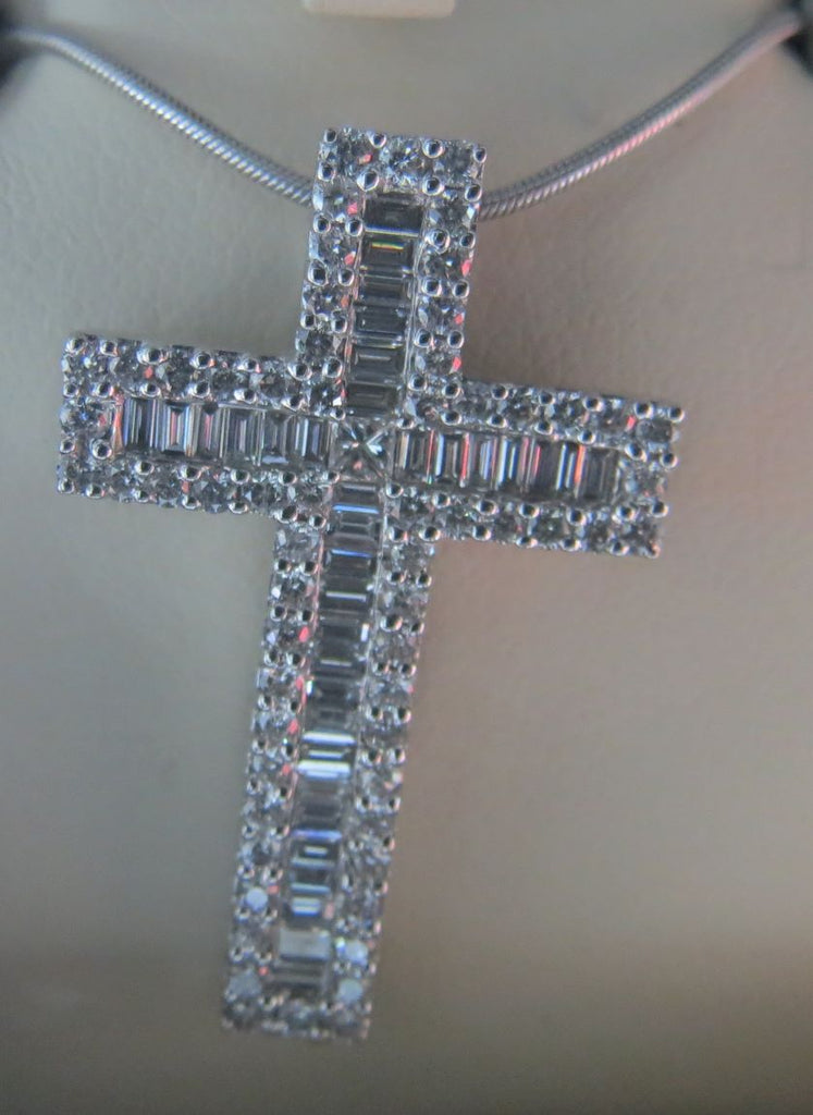 Mens 18k white gold diamond cross necklace