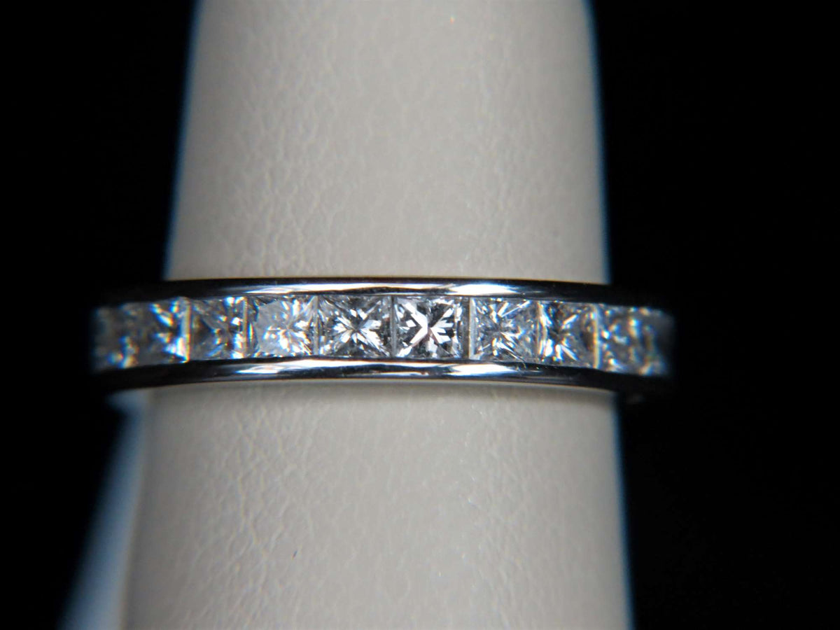 Ladies 14k white gold diamond princess cut eternity ring