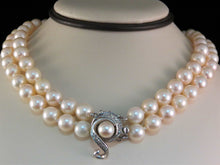 Load image into Gallery viewer, Ladies 14k white gold Double Pearl Strand Necklace