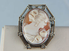 Load image into Gallery viewer, Ladies 14k White gold Vintage Cameo Pin
