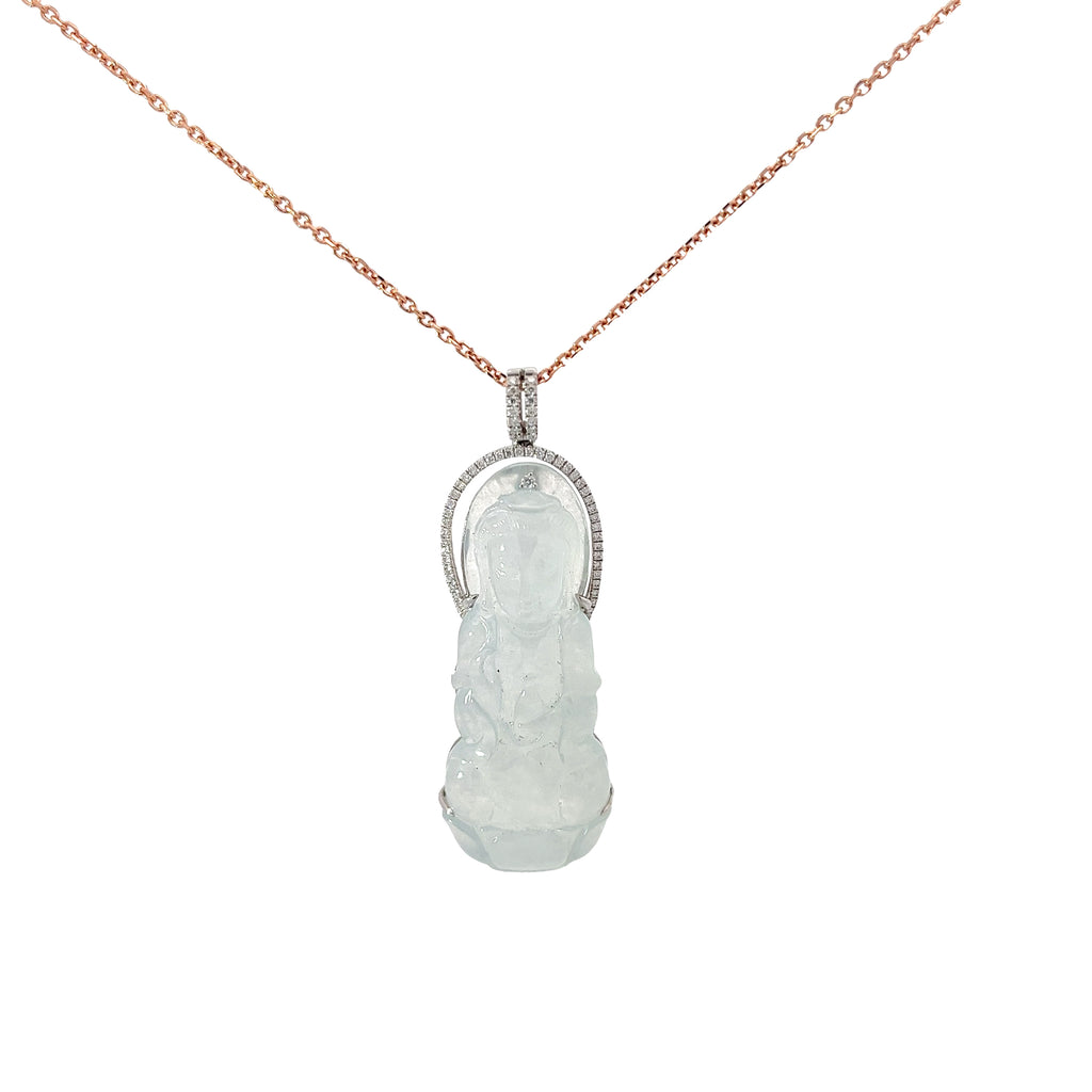 18K White Gold Diamond and Jade Buddha Necklace