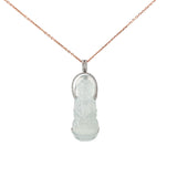Ladies 18K White Gold Diamond and Jade Buddha Necklace