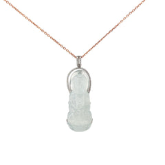 Ladies 18K White Gold Diamond and Jade Buddha Necklace