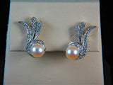 Ladies vintage 14k white gold diamond and pearl earrings