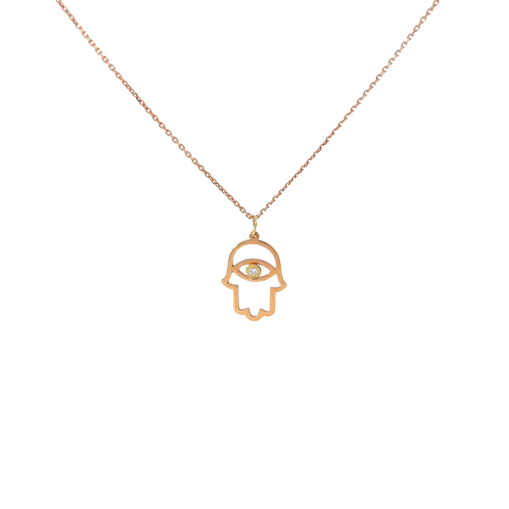 14k White Gold .05ct G SI1 Round Diamond Khamsa Necklace