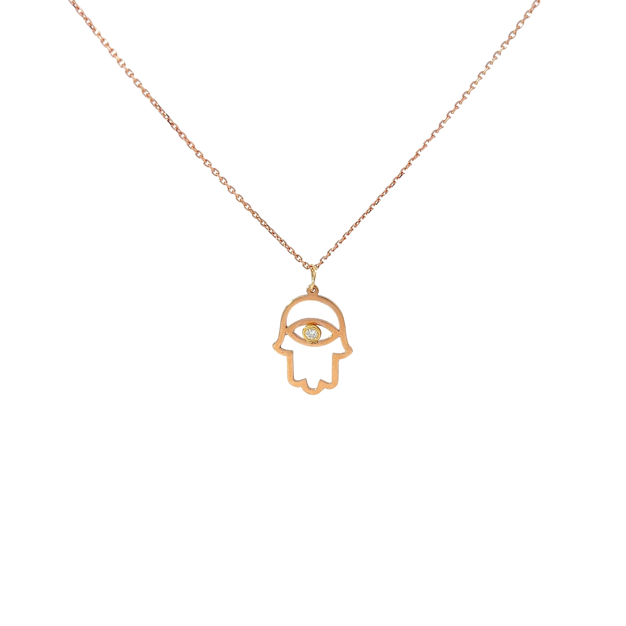 14k White Gold .05ct G SI1 Round Diamond Khamsa Necklace