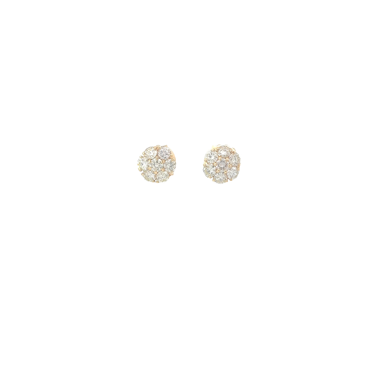 14k Yellow Gold 2.25ct G SI1 Round Diamond Cluster Earrings