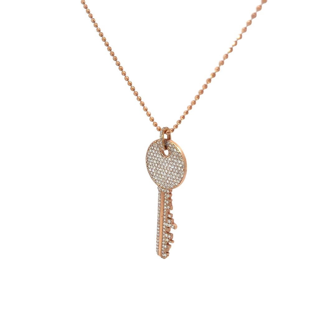 14k Rose Gold 2.00ct F VS2 Round Diamond Key Necklace