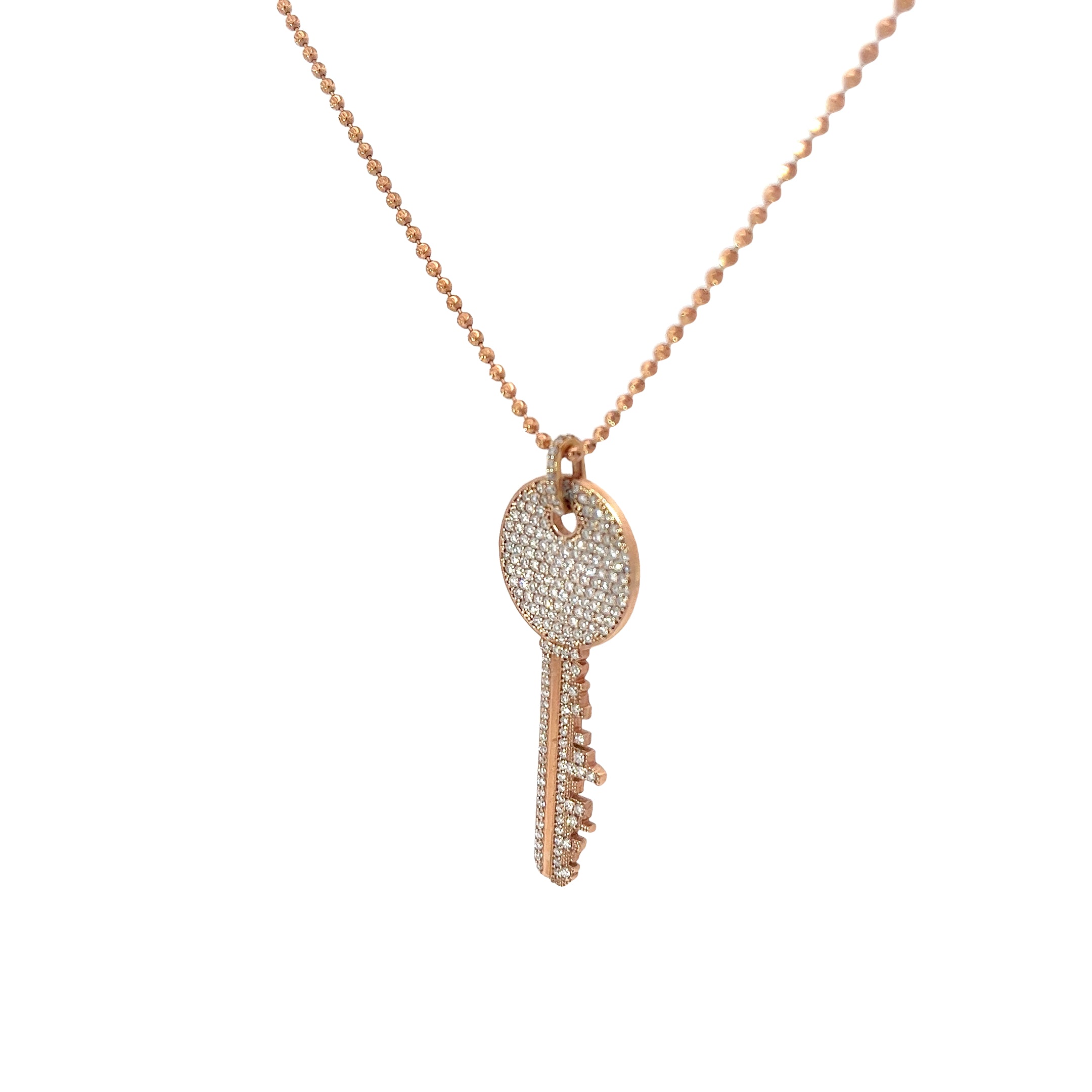 14k Rose Gold 2.00ct F VS2 Round Diamond Key Necklace