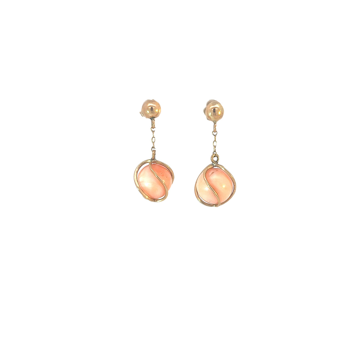 14k Yellow Gold Coral Earrings 10mm