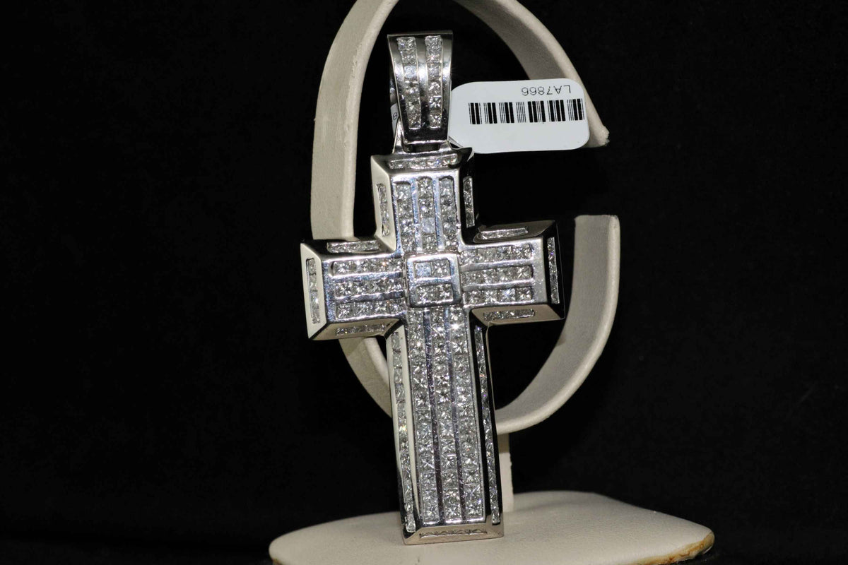 Mens 18k white gold Diamond Cross Necklace