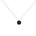 18k Yellow Gold Black Enamel Disc with Round Diamond Necklace 2.9 gram