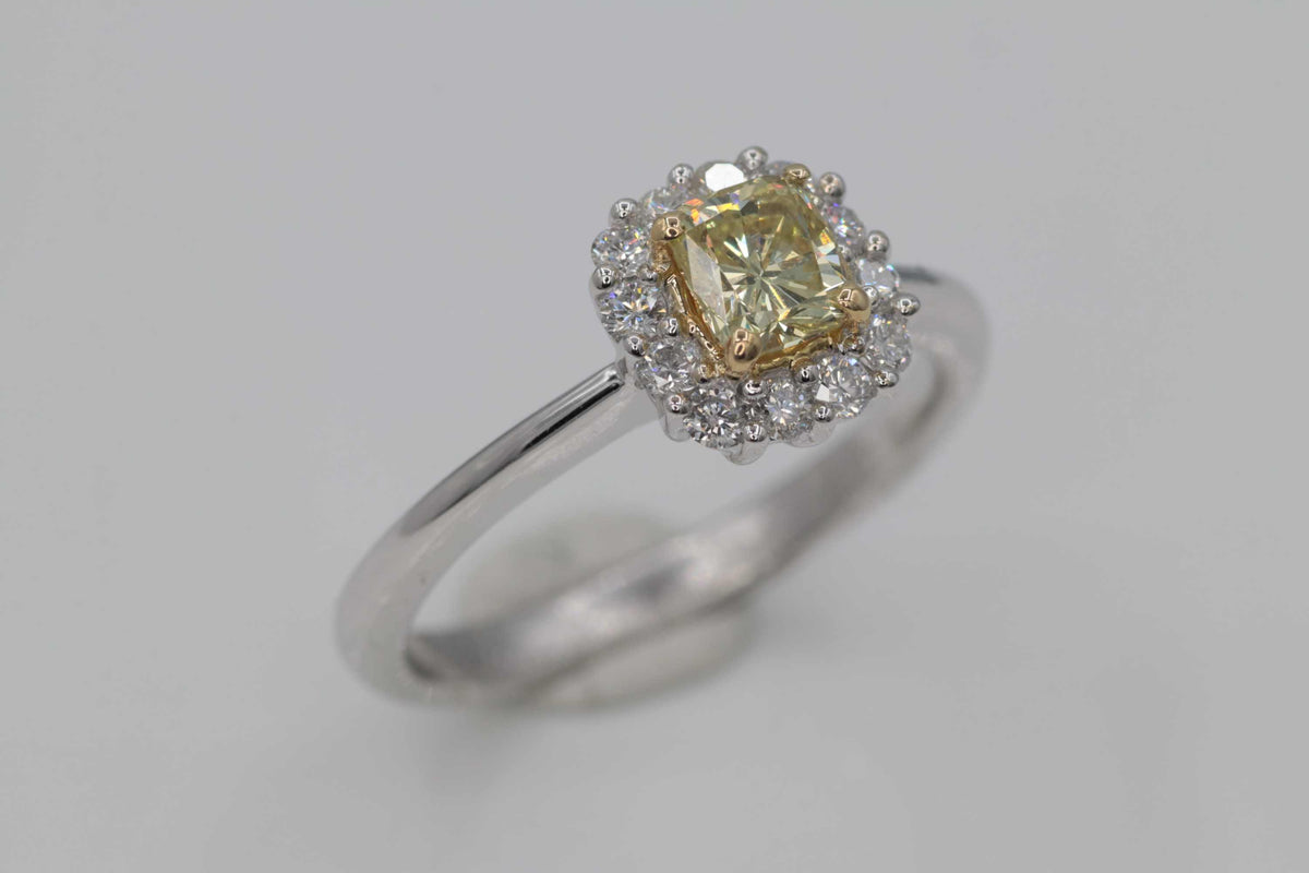 Ladies 18k Two Toned Natural fancy yellow Diamond engagement ring