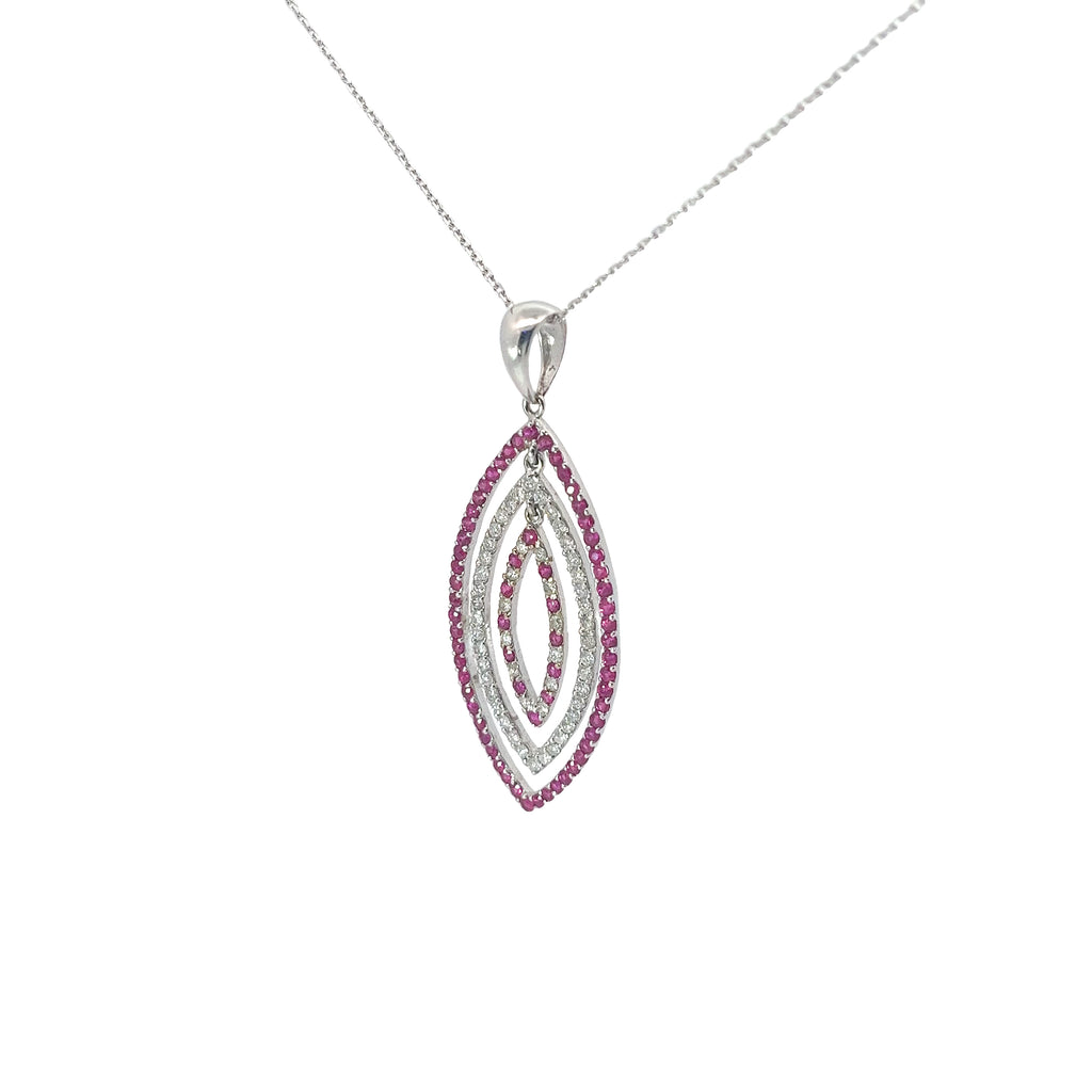18k White Gold 1.35ct AAA Ruby and .65ct G VS2 Round Diamond Necklace