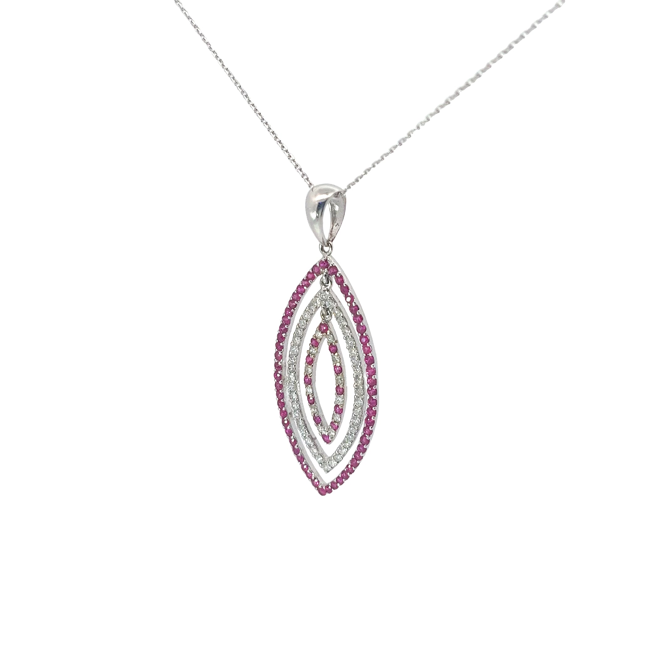 18k White Gold 1.35ct AAA Ruby and .65ct G VS2 Round Diamond Necklace
