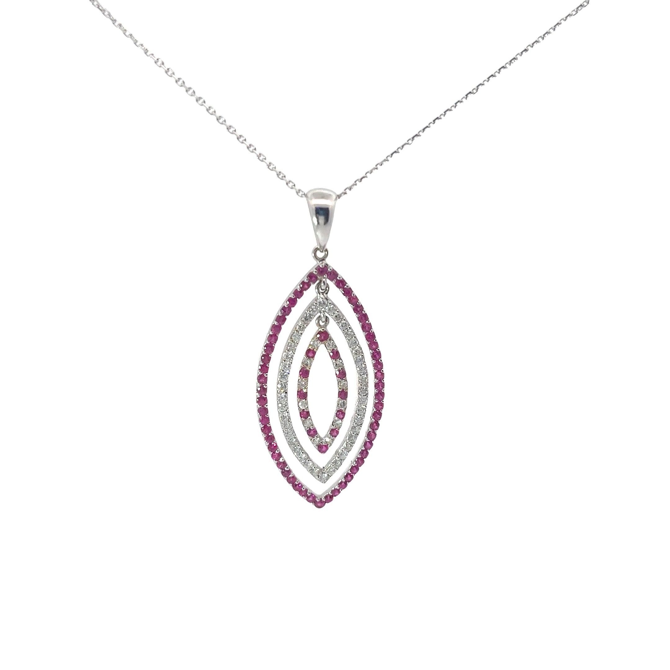 18k White Gold 1.35ct AAA Ruby and .65ct G VS2 Round Diamond Necklace