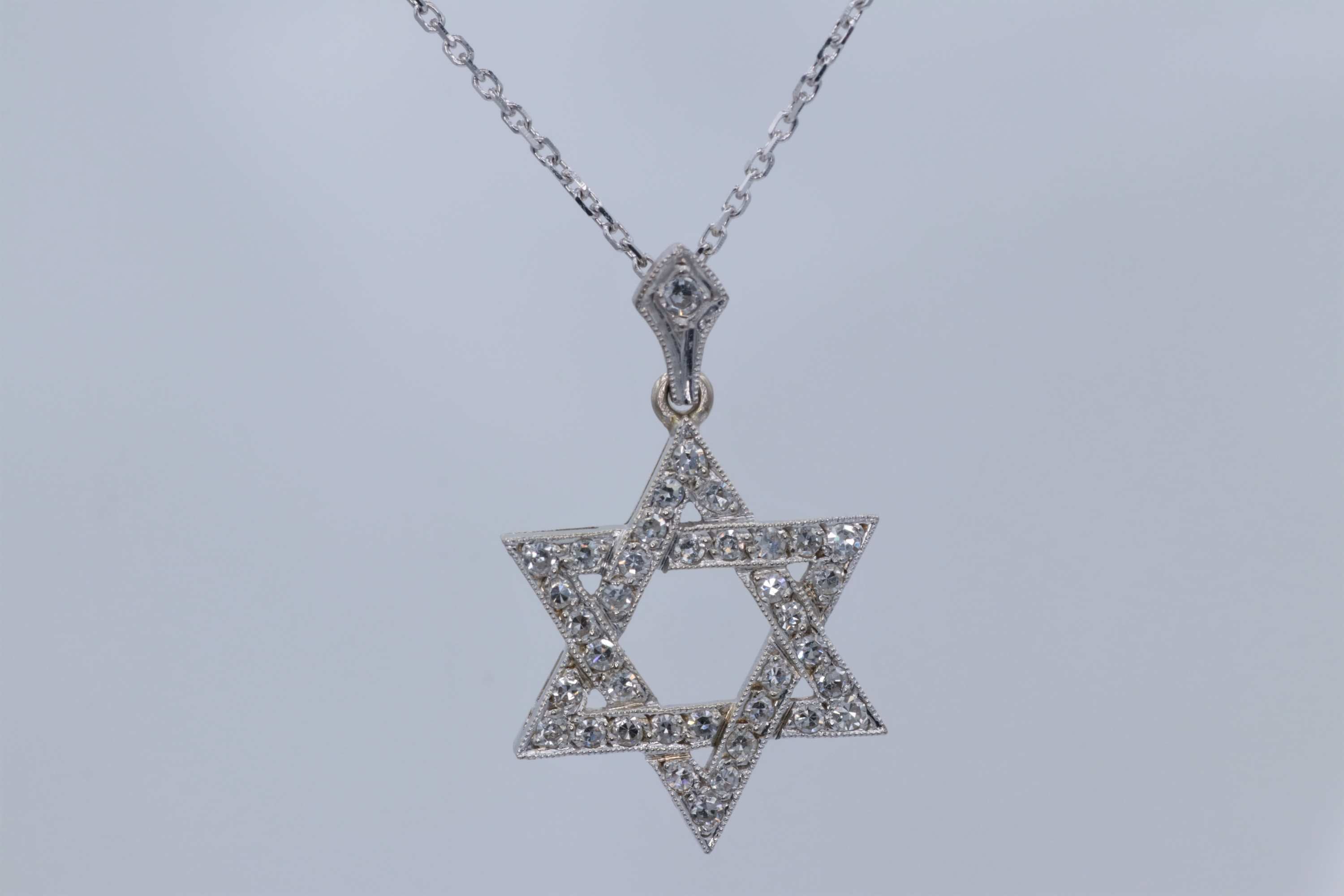 Ladies 18k white gold Diamond Star of David Necklace