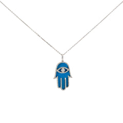 14k White Gold Blue Enamel Diamond Khamsa