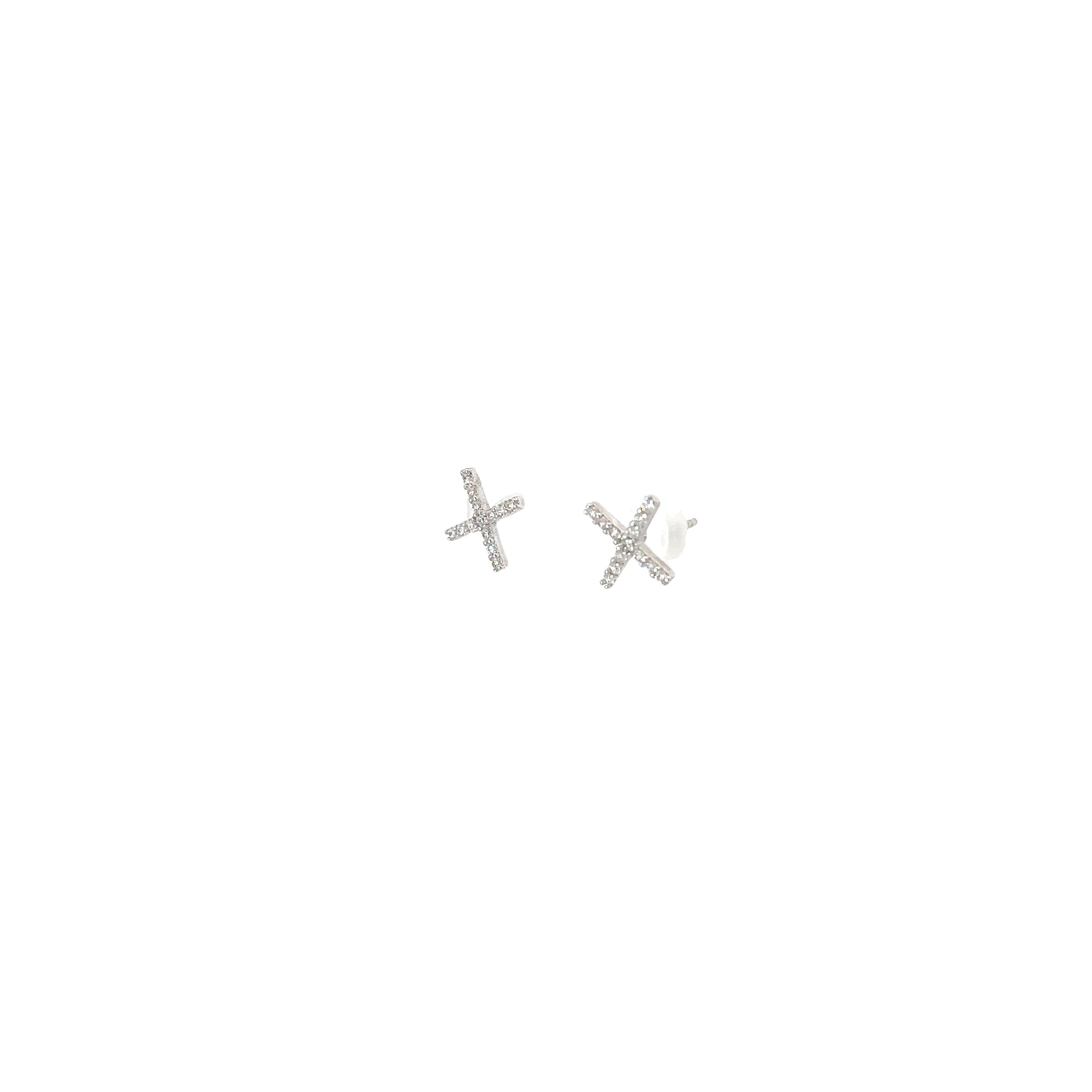 14k White Gold Round Cubic Zirconium "X" Stud Earrings