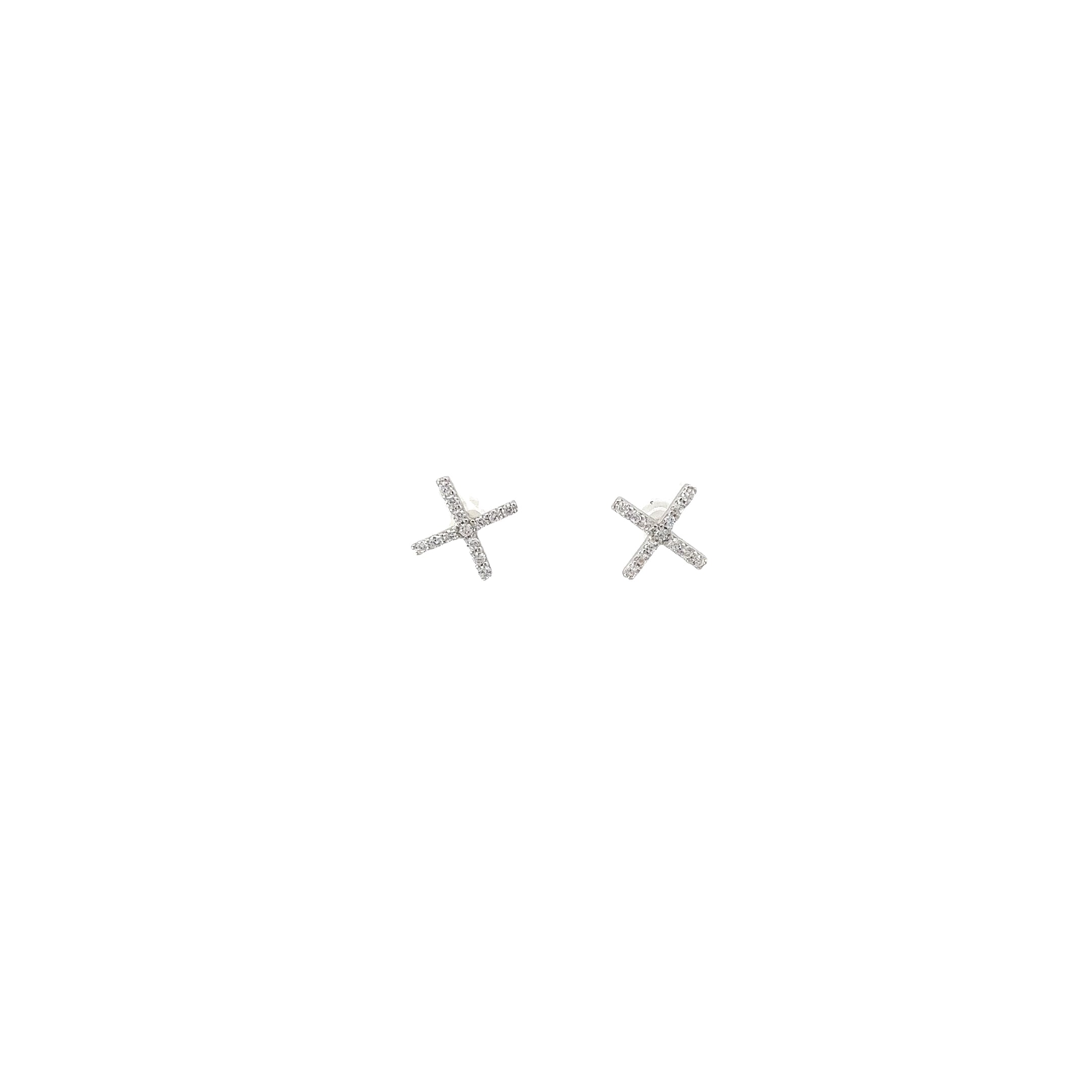 14k White Gold Round Cubic Zirconium "X" Stud Earrings