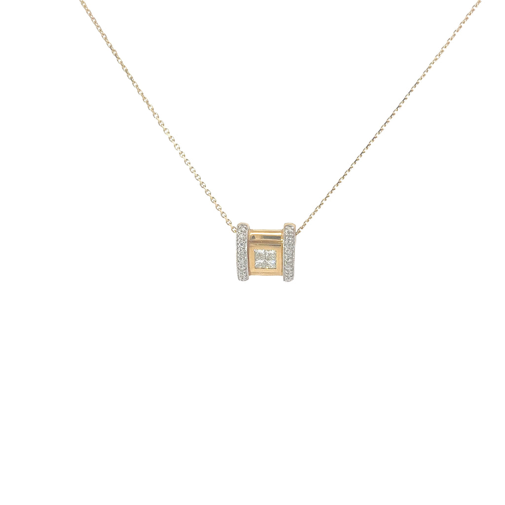 14k Yellow Gold .35ct G VS2 Princess Cut and Round Diamond Necklace you