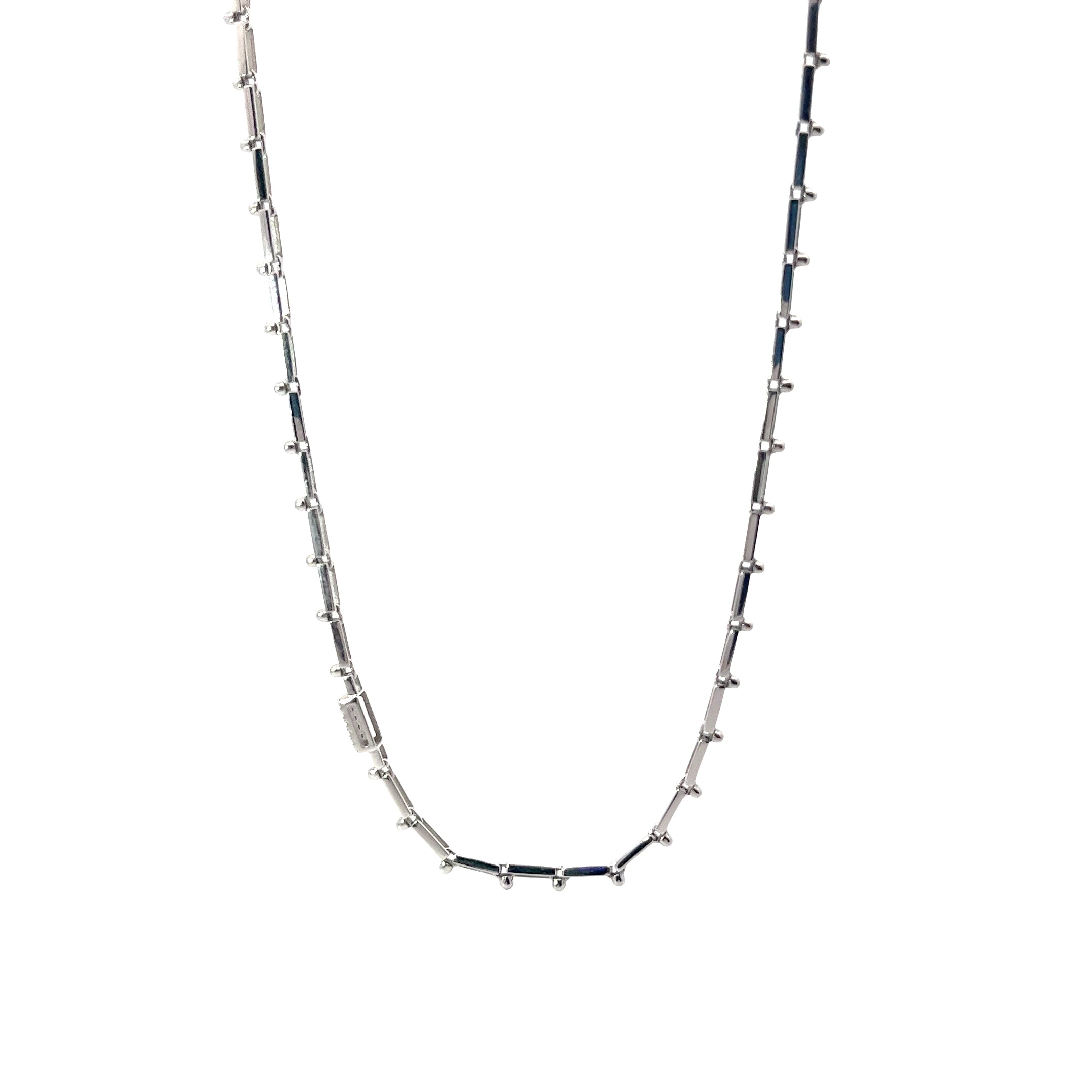14k White Gold .30ct G VS2 Round Diamond Chain Link Necklace with Square Diamond Accent 11.6 Gram