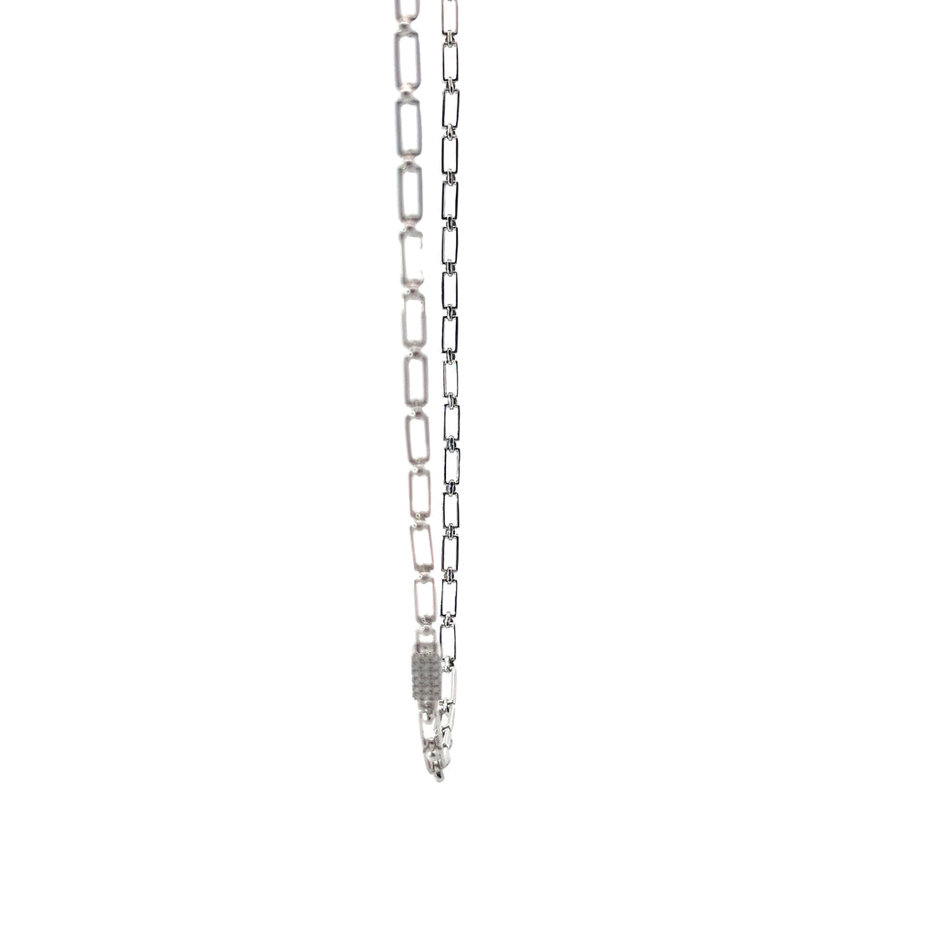 Ladies 14k white gold chain link necklace with square diamond accent