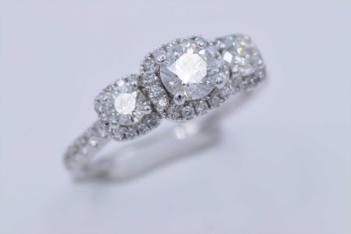 Ladies 14k white gold 3 stone diamond engagement ring
