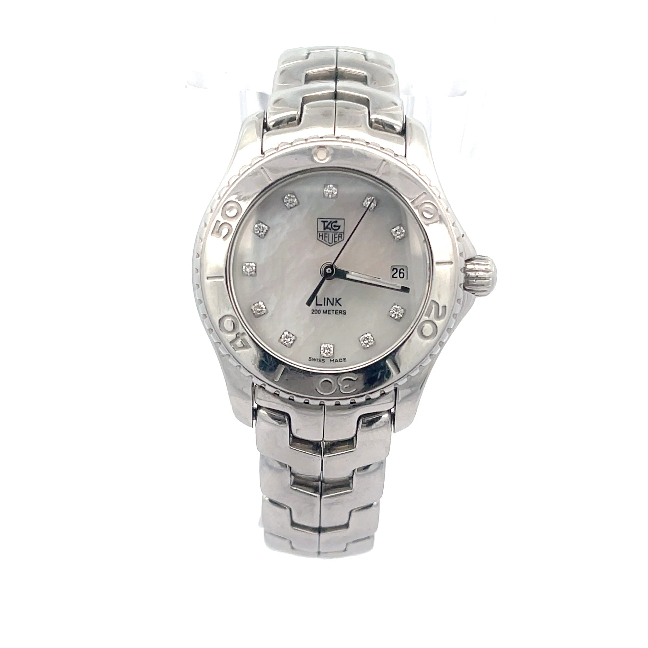 Pre-Owned TAG Heuer Link Watch/ 27mm/ Belt width 14mm/ WJ1319/ Diamond Marks/ Mother of Pearl Dial / Date