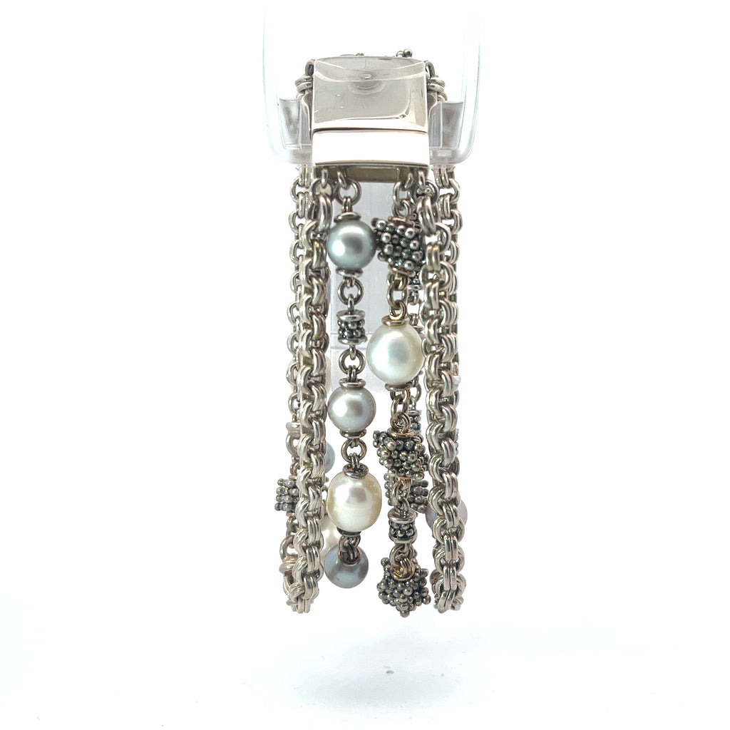 Pre-Owned Michael Dawkins 8" inch Sterling Silver/ Pearl Multi Strand Bracelet