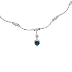 18k White Gold .50ct Heart Shape Blue Sapphire/ .50ct G VS2 Round Diamond G VS2 Round Diamond Necklace