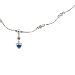 18k White Gold .50ct Heart Shape Blue Sapphire/ .50ct G VS2 Round Diamond G VS2 Round Diamond Necklace