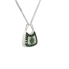 18k White Gold Vintage Mirabelle 1.15ct Round Tsavorite and 1.00ct VS2/SI2 Round Diamond  Pendant Pre-owed