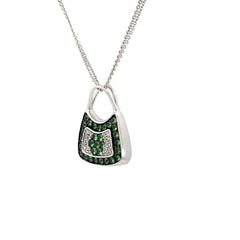 18k White Gold Vintage Mirabelle 1.15ct Round Tsavorite and 1.00ct VS2/SI2 Round Diamond  Pendant Pre-owed