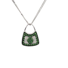 18k White Gold Vintage Mirabelle 1.15ct Round Tsavorite and 1.00ct VS2/SI2 Round Diamond  Pendant Pre-owed