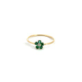 14K Gold 2mm Flower Stackable Ring with .15CT Emeralds, Sapphires or Rubies with a center .03CT Diamond