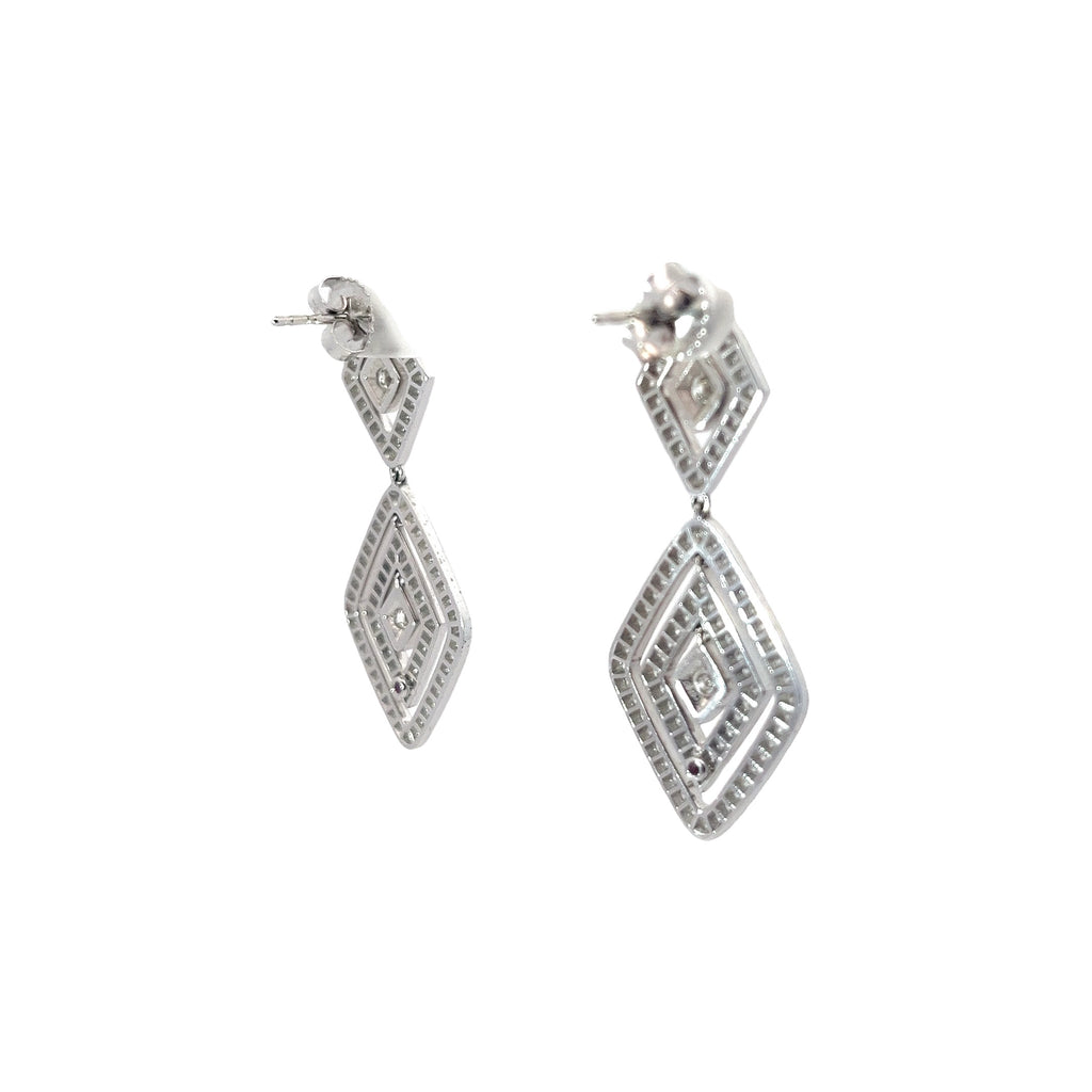 18k White Gold 1.95ct E VVS2 Round Diamond Dangle Earrings Roberto Coin Collection /Diamante Collection