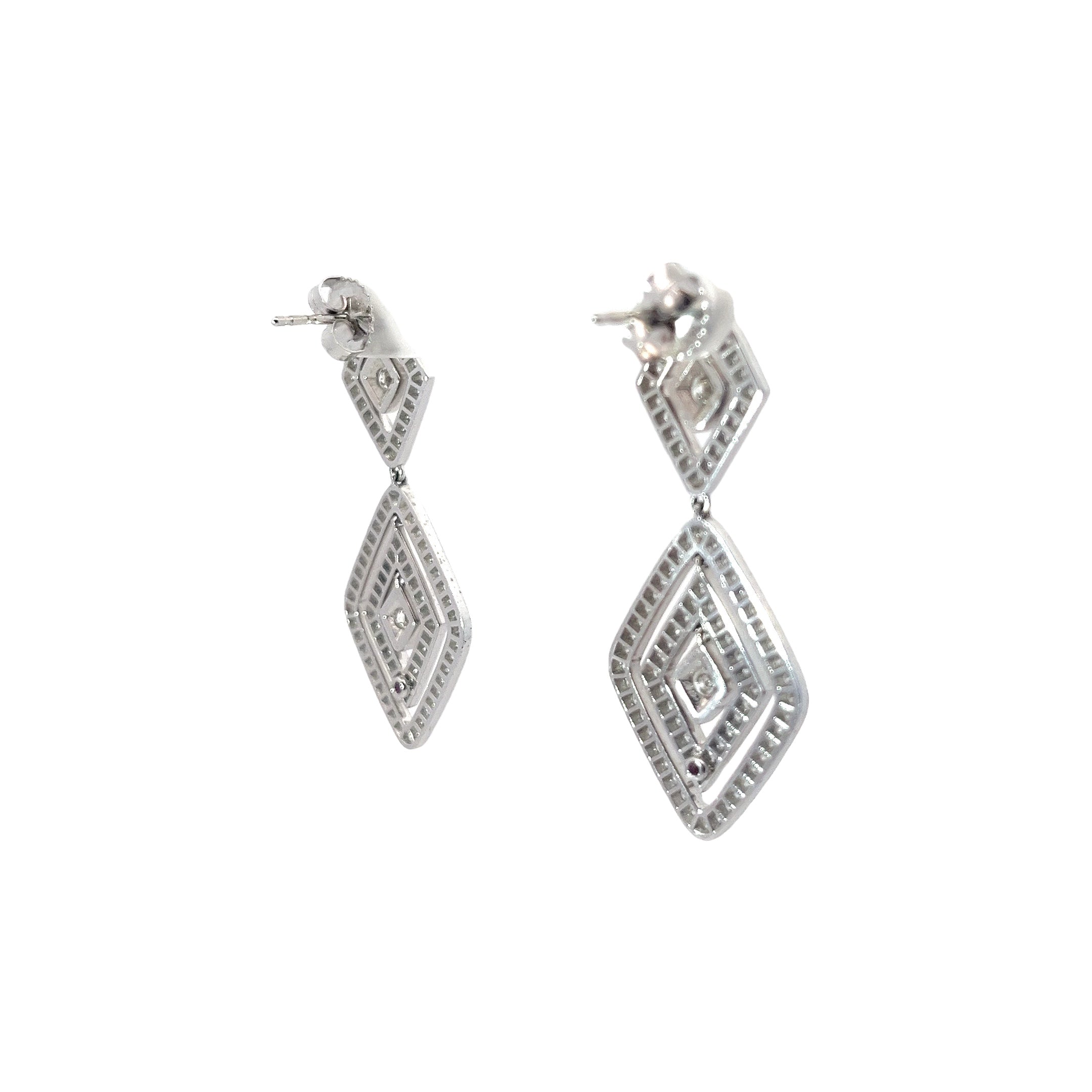 18k White Gold 1.95ct E VVS2 Round Diamond Dangle Earrings Roberto Coin Collection /Diamante Collection