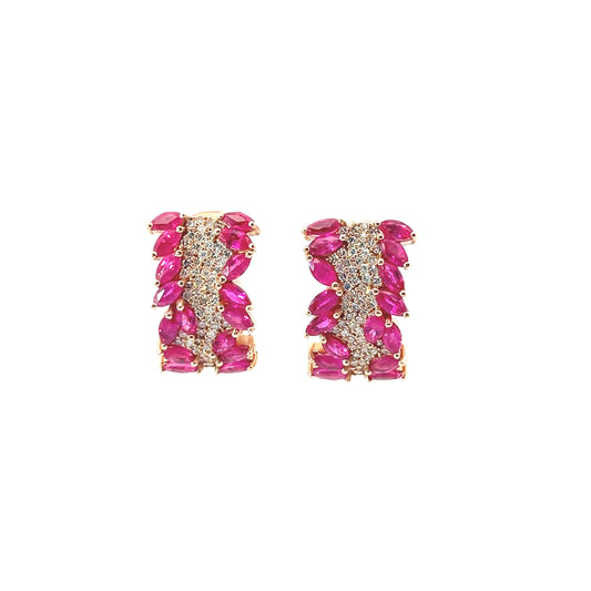 14k Rose Gold 3.00ct Ruby Marquise/ .55ct G SI1 Round Diamond Earrings Effy Pre-Loved