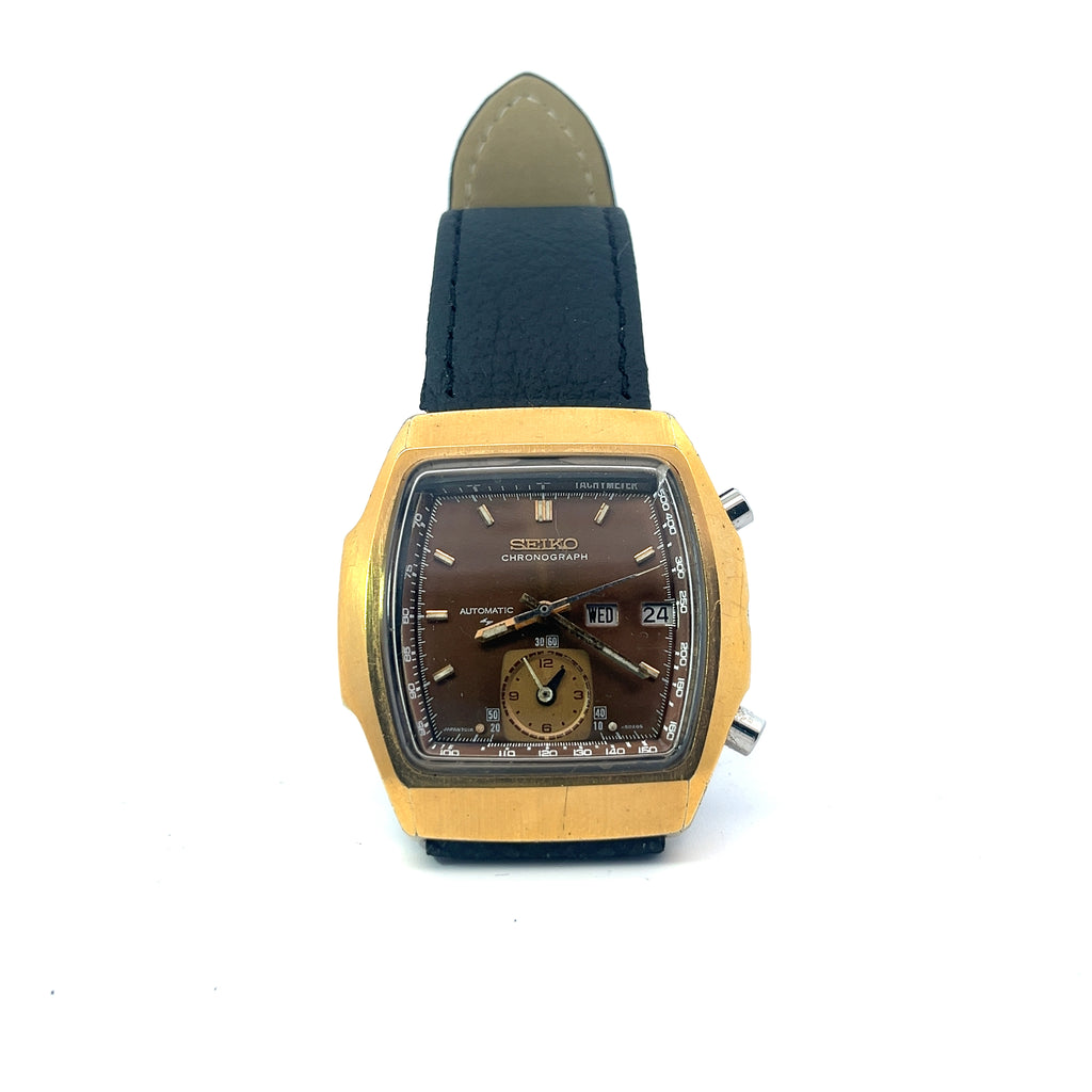 Pre-Owned Vintage Seiko Watch Chrono Automatic 7016-5020 / Black Strap