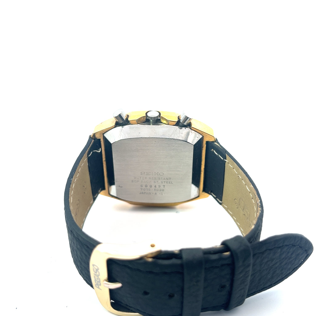 Pre-Owned Vintage Seiko Watch Chrono Automatic 7016-5020 / Black Strap