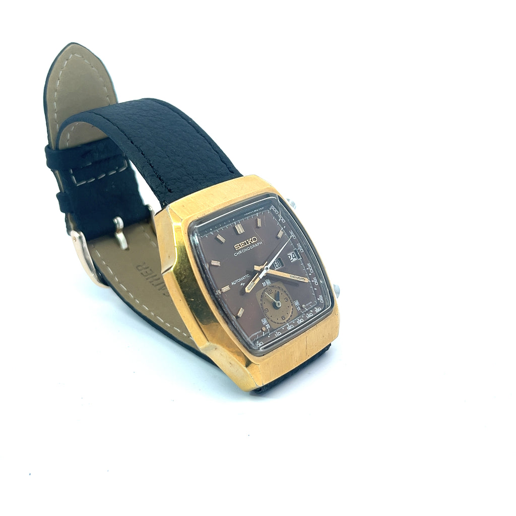 Pre-Owned Vintage Seiko Watch Chrono Automatic 7016-5020 / Black Strap