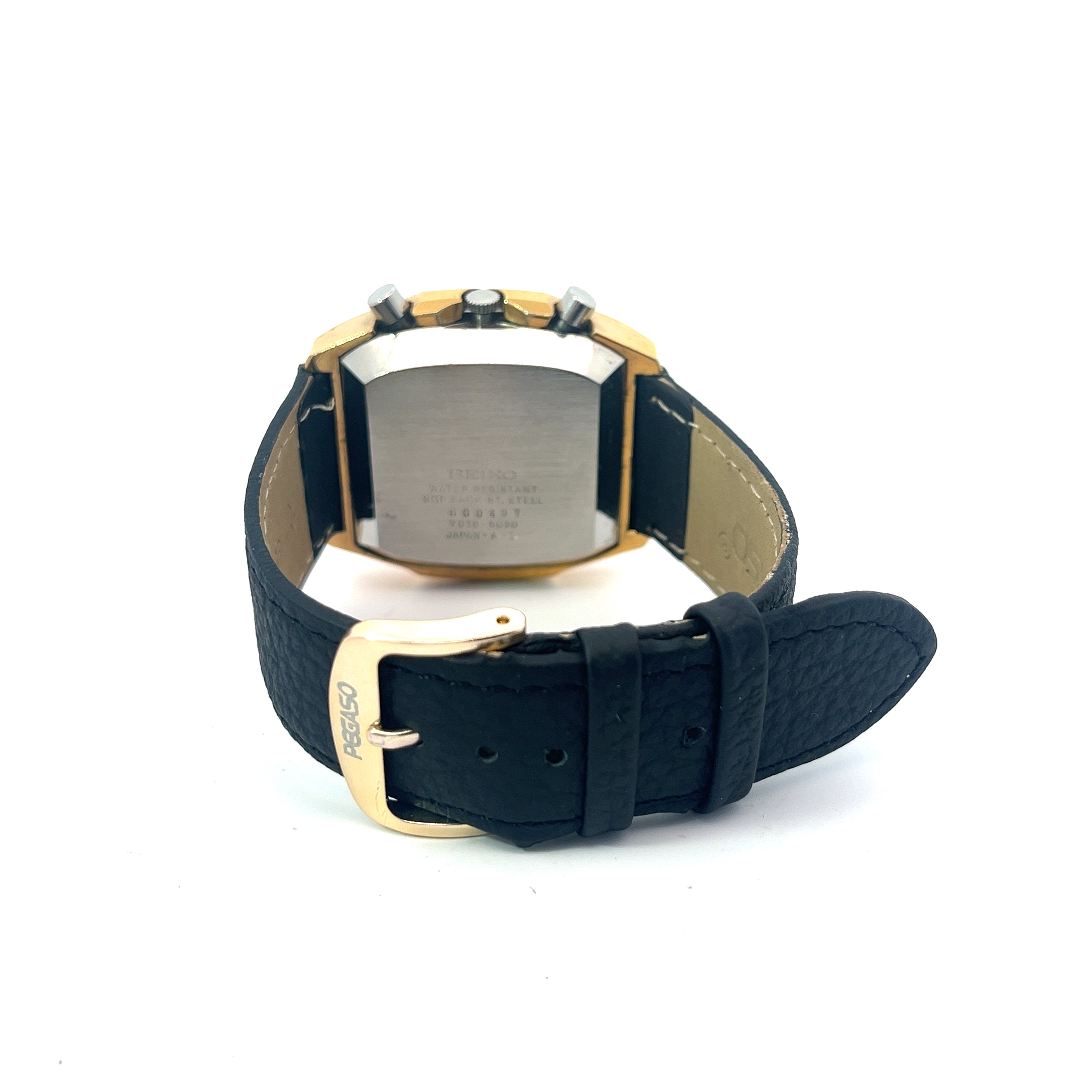 Pre-Owned Vintage Seiko Watch Chrono Automatic 7016-5020 / Black Strap