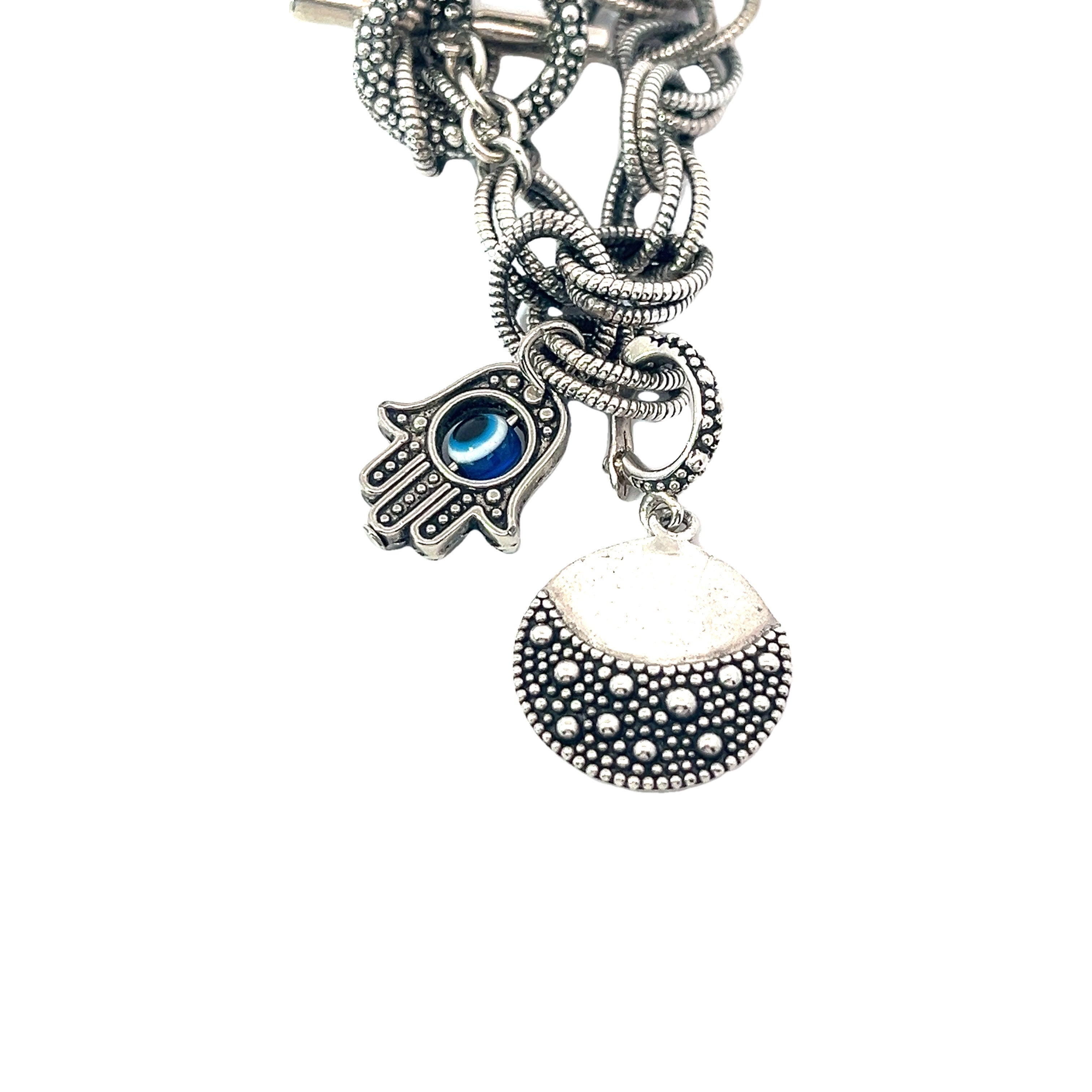 Pre-Owned Michael Dawkins Sterling Silver Starry Night Charm Bracelet with Khamsa Charm