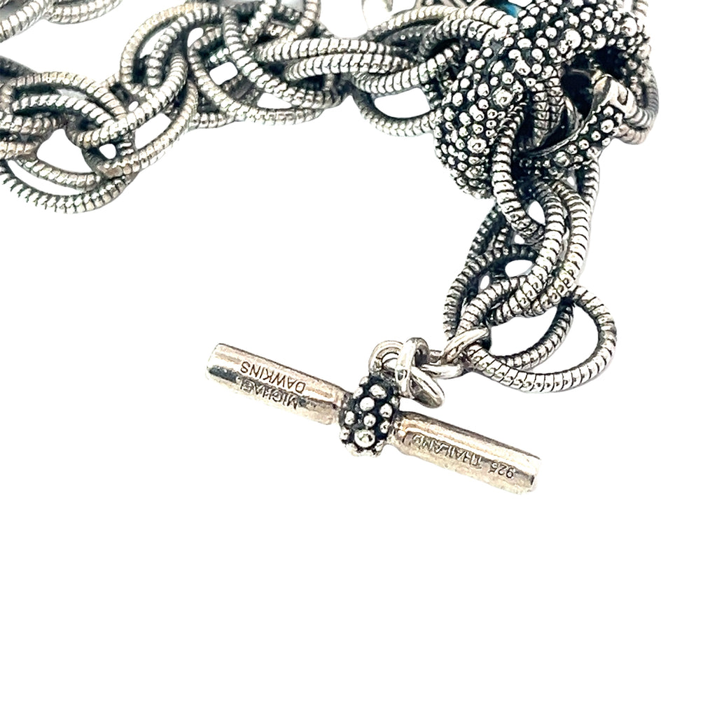 Pre-Owned Michael Dawkins Sterling Silver Starry Night Charm Bracelet with Khamsa Charm