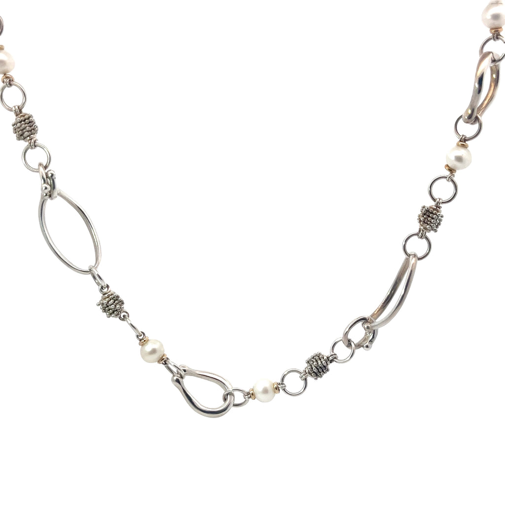 Pre-Owned Michael Dawkins 14k Yellow Gold , Sterling and Pearl Necklace