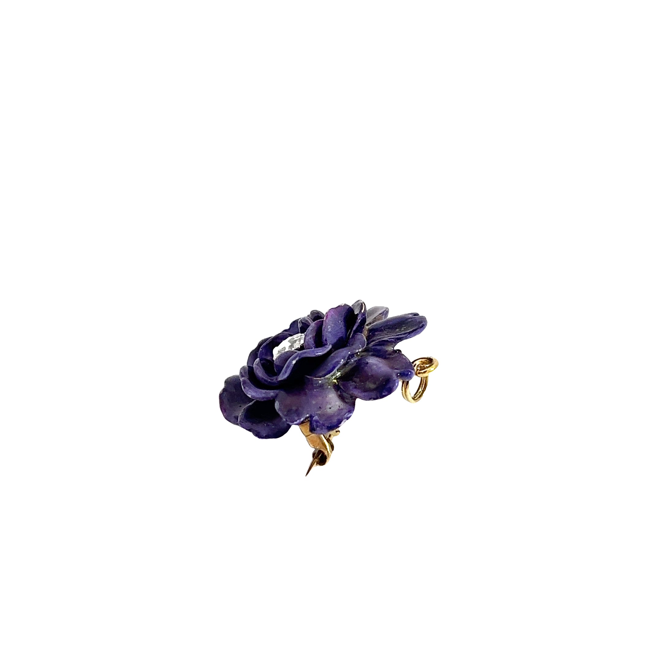 Tiffany & Co. Antique 14kt Gold, Purple Enamel Flower Pendant Brooch with Diamond