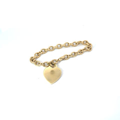 TIFFANY & CO - Vintage 18K Yellow Gold Heart Tag Charm Oval Link Bracelet