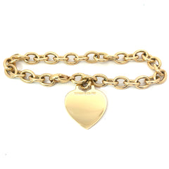 TIFFANY & CO - Vintage 18K Yellow Gold Heart Tag Charm Oval Link Bracelet